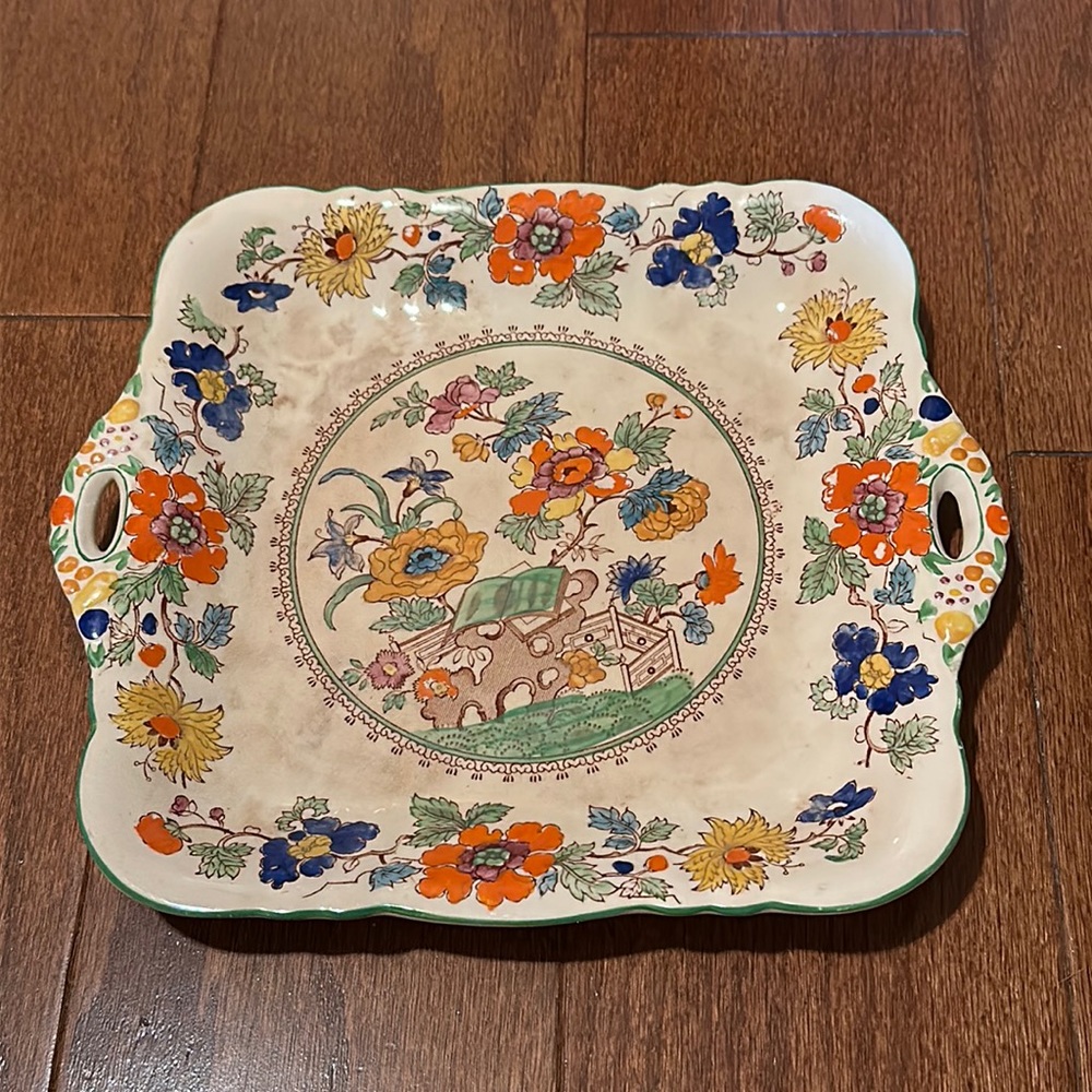 Mason's Ironstone China (England) Square floral Serving Plate 9" With Handles